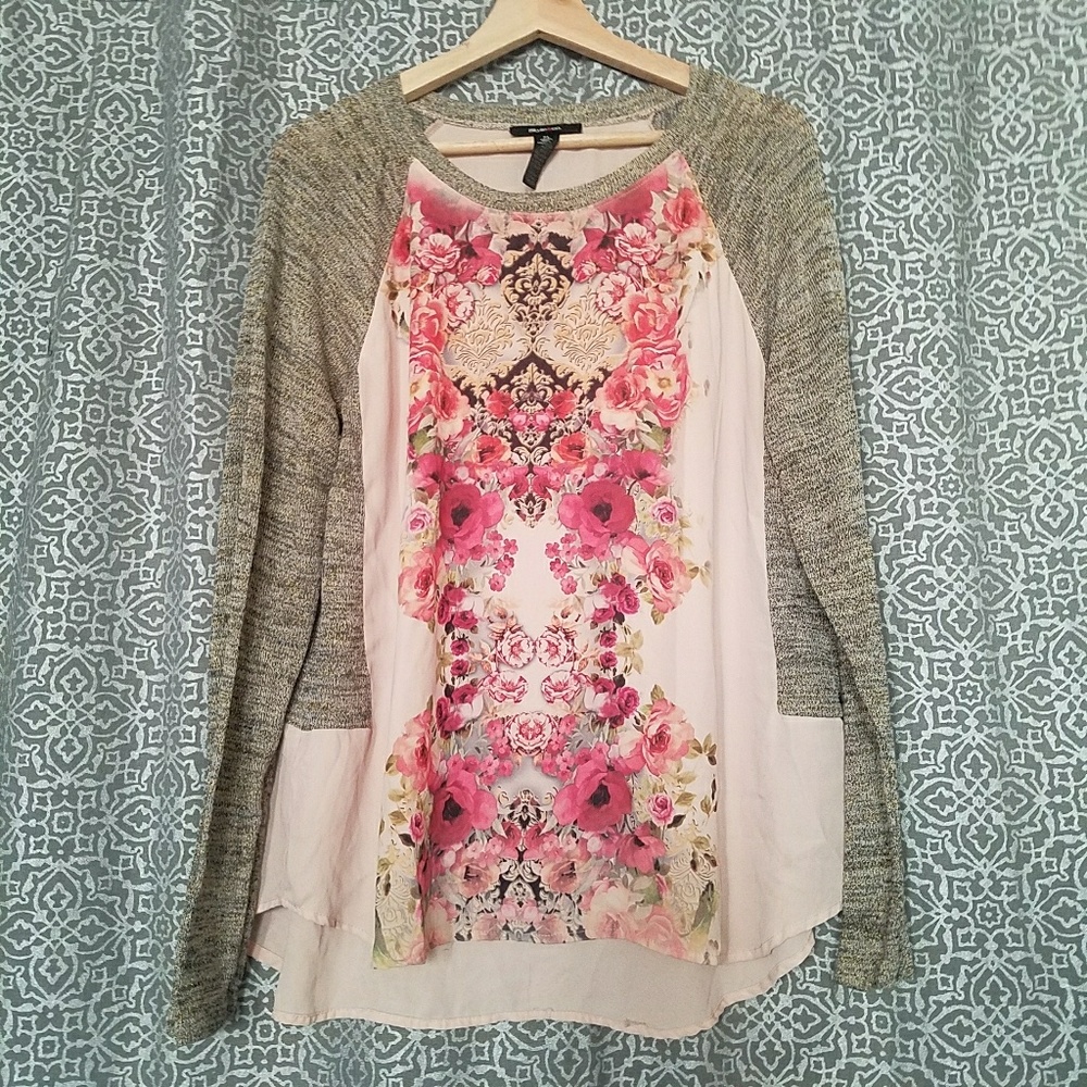 Floral rose reds and pinks shirt - size xl